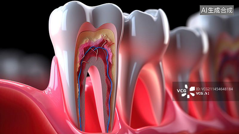 【AI数字艺术】牙齿健康概念，牙龈坏死3D概念图图片素材