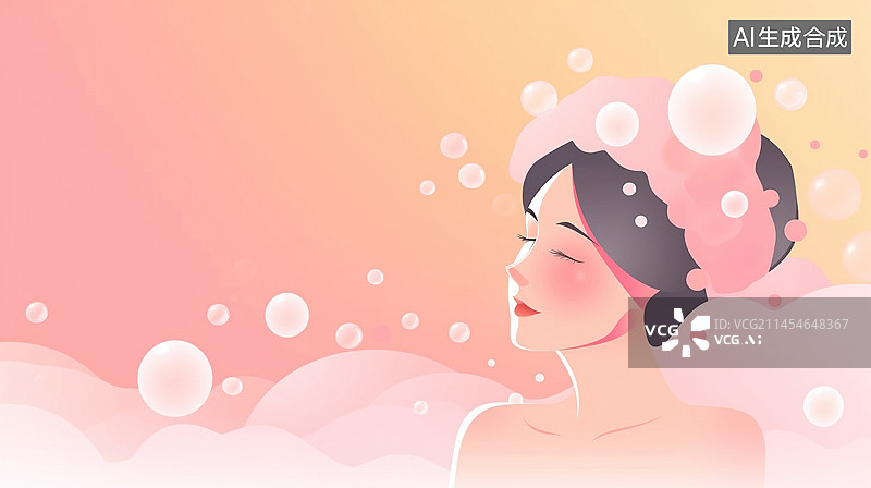 【AI数字艺术】女孩淋浴沐浴矢量插图图片素材