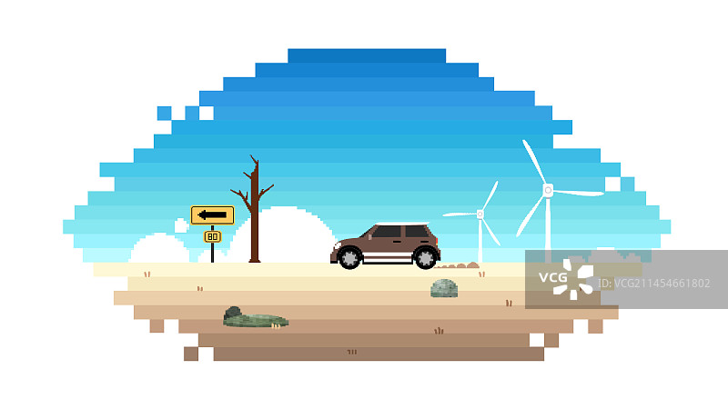 越野车穿行戈壁像素化场景图片素材