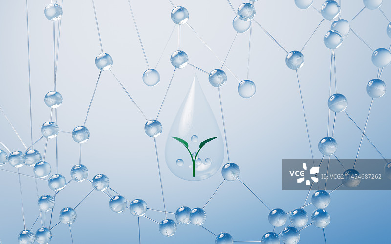 透明水分子结构3D渲染图片素材