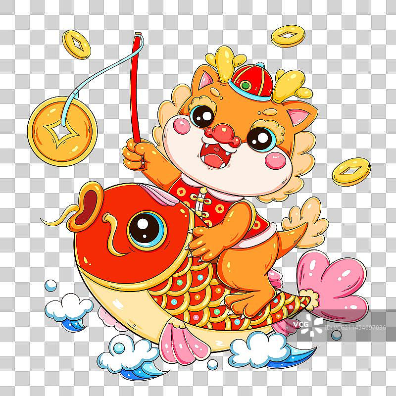 龙年春节卡通Q版小龙年年有余图片素材