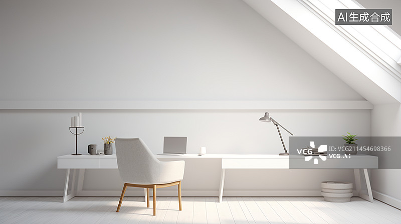 【AI数字艺术】时尚的全白色卧室，简约的装饰和室内空间装饰背景图片素材