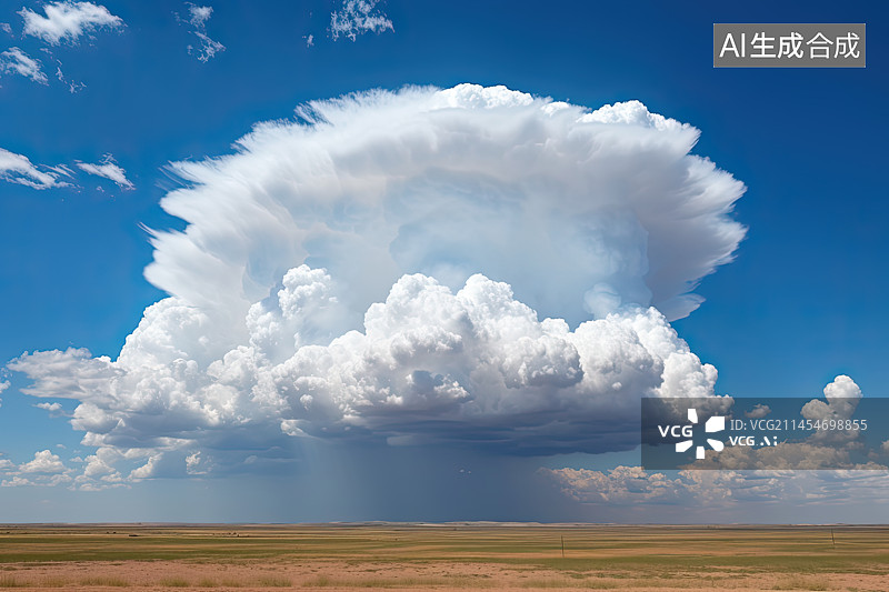 【AI数字艺术】夏季蓝天白云下的草原图片素材