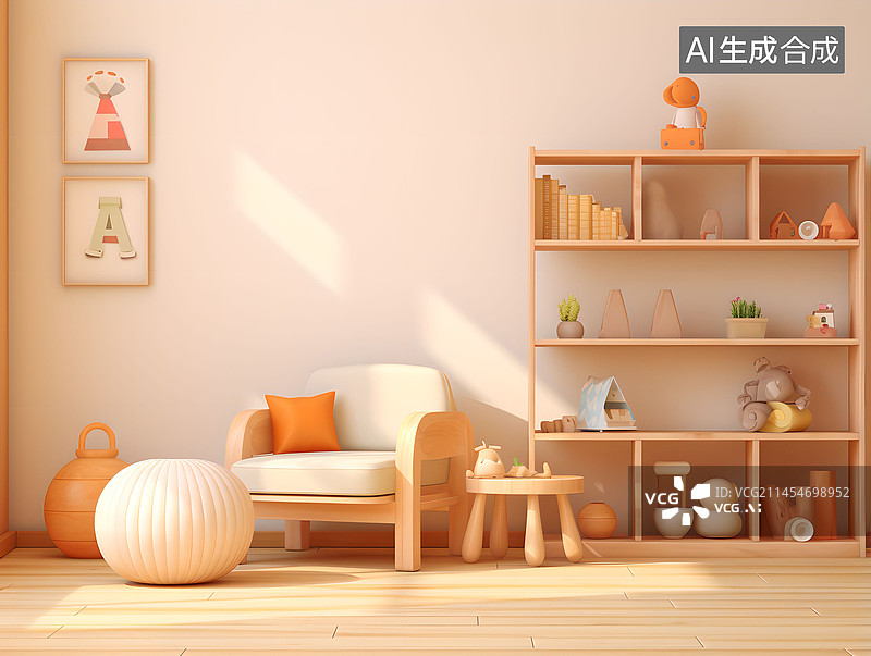 【AI数字艺术】沙发，书房，客厅，3D，动漫，卡通，C4D，室内设计，家具，图片素材