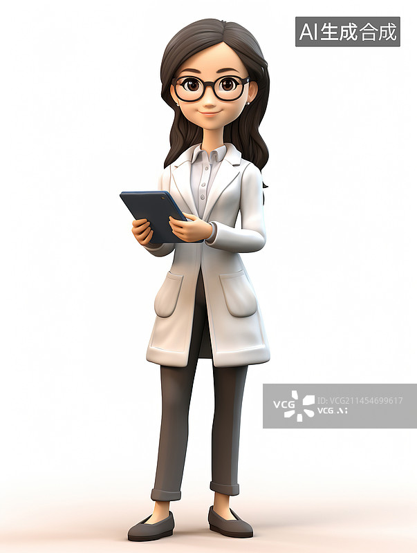 【AI数字艺术】3D女性医生白底图图片素材