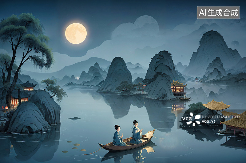 【AI数字艺术】新国潮中秋节场景图图片素材