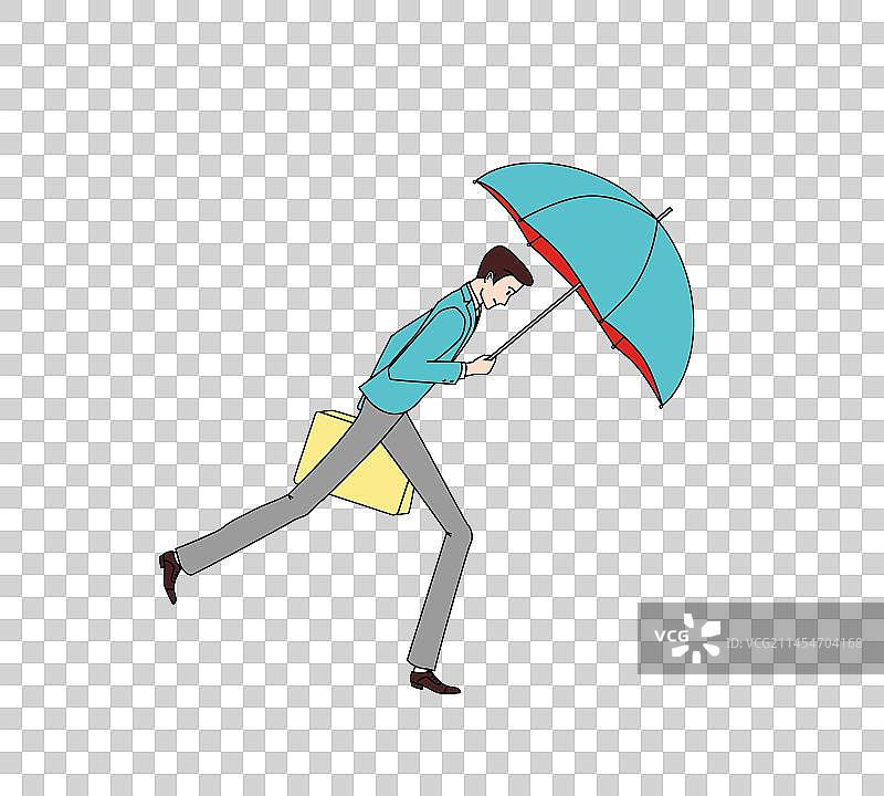 一个男人打着雨伞大步走侧面矢量图图片素材
