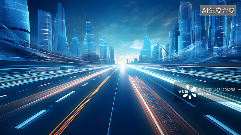 【AI数字艺术】城市道路科技背景图片素材