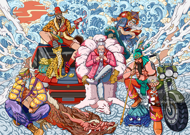 财神、关公、太上老君、土地公、月老 五神图片素材