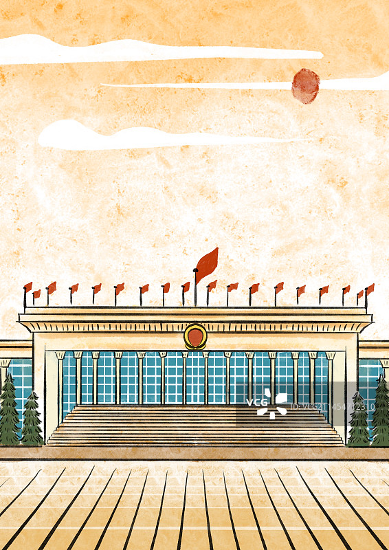 人民大会堂手绘插画图片素材
