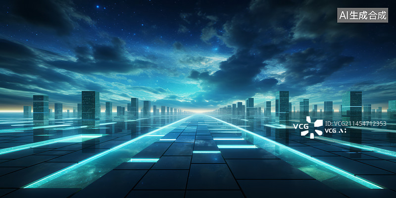 【AI数字艺术】科技城市空间平台图片素材