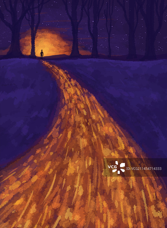 创意插画发光的路图片素材