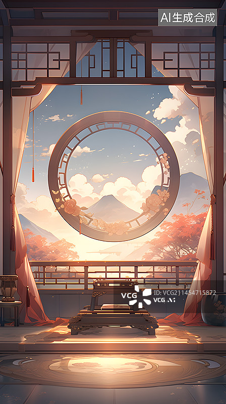 【AI数字艺术】中国风插画屏风背景图片素材