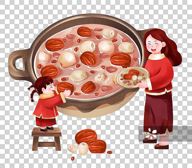 年俗腊月初八熬腊八粥的插画元素图片素材
