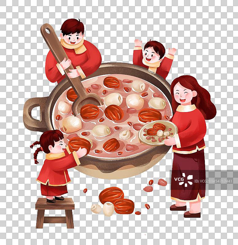 年俗腊月初八熬腊八粥的插画元素图片素材