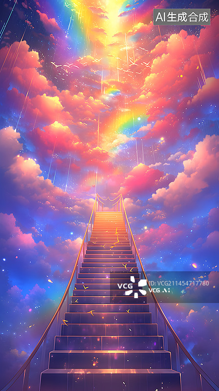 【AI数字艺术】彩虹梦幻天堂插画图片素材
