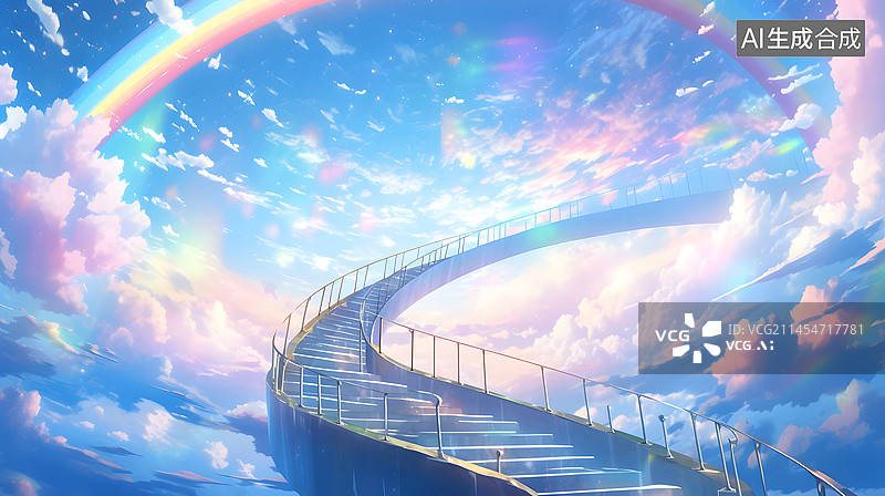 【AI数字艺术】彩虹梦幻天堂插画图片素材