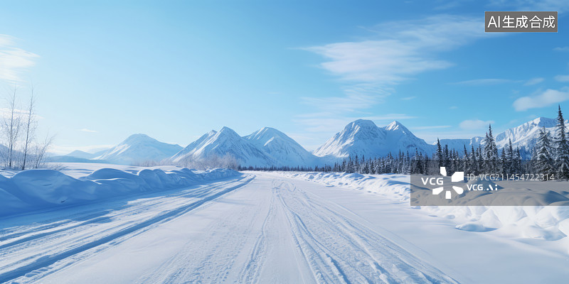 【AI数字艺术】冬季户外自然风景雪景路面背景图片素材