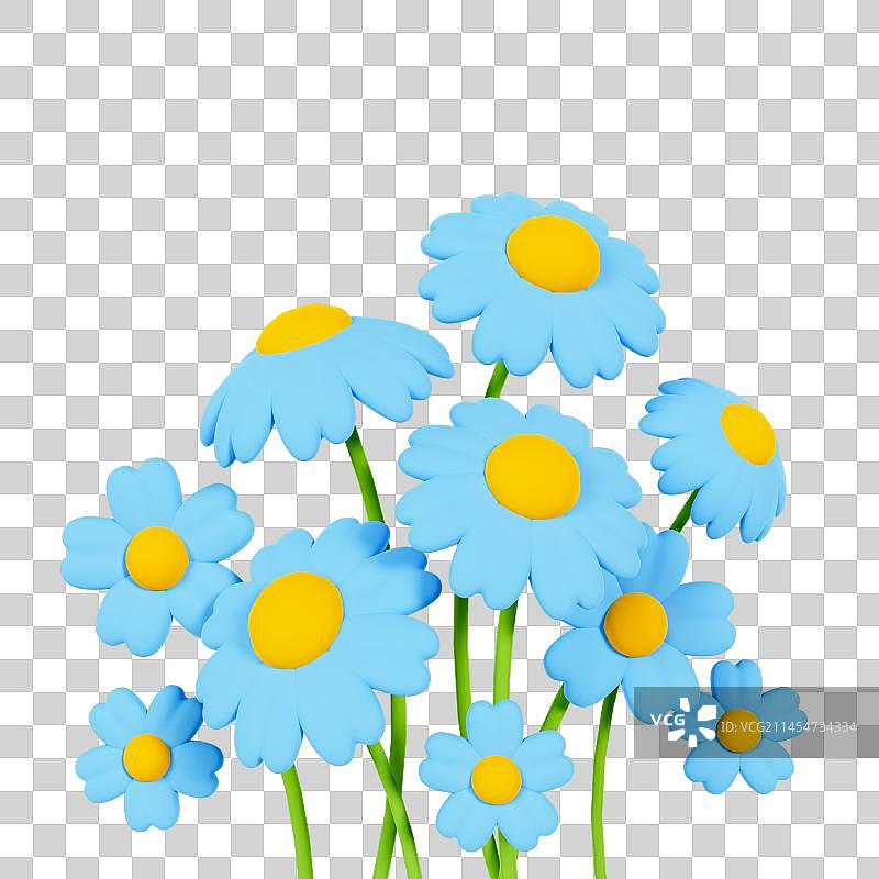 3D立体彩色雏菊菊花花丛元素图片素材