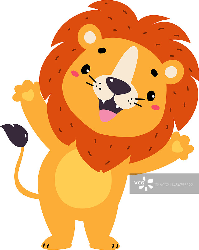 带鬃毛站立微笑的可爱狮子角色图片素材