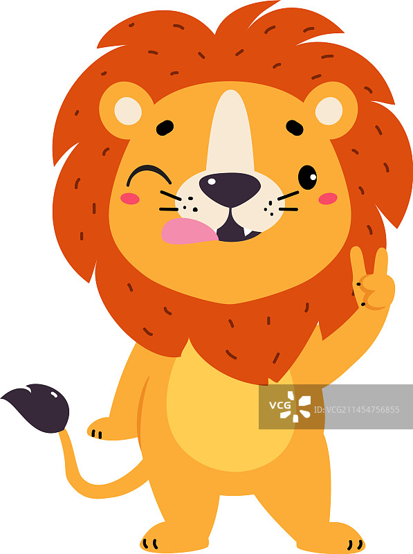可爱的鬃毛狮子角色眨眼和手势图片素材