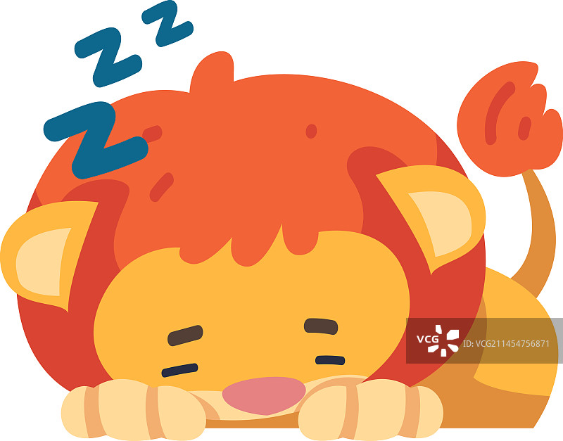 可爱狮子角色：打鼾的鬃毛睡狮图片素材