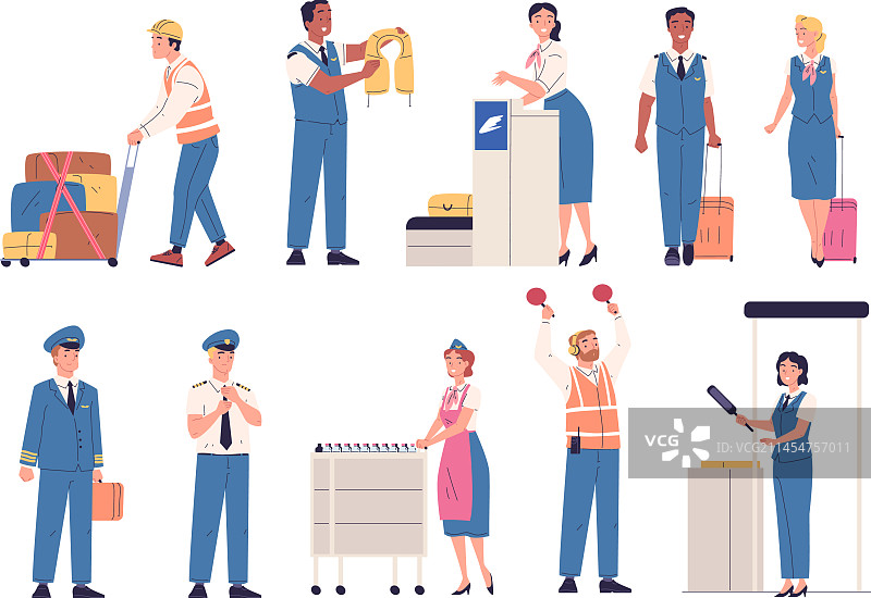 机场工作人员、机组人员、安保人员图片素材