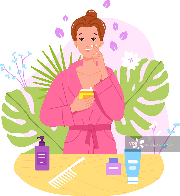 女人涂抹保湿护肤品图片素材