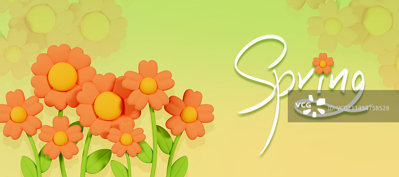 3D立体春天花卉植物海报模板图片素材