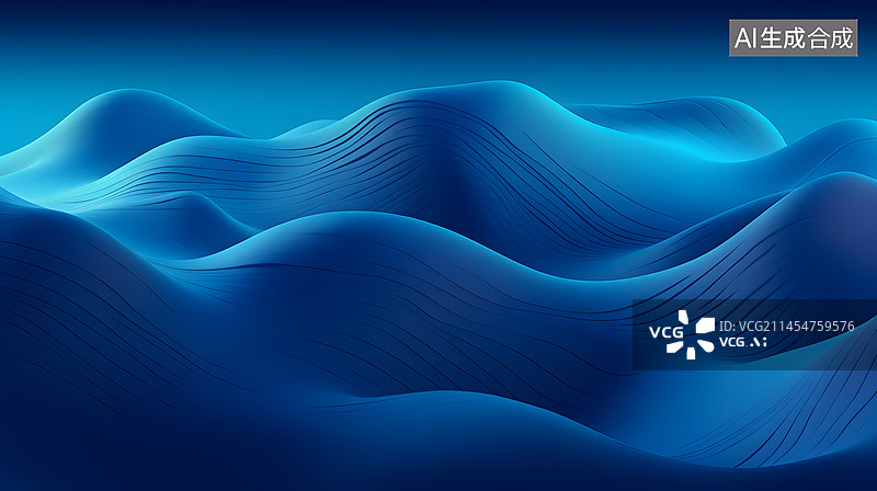【AI数字艺术】数码蓝色线性山脉风景横版海报墙纸网页端PPT背景图片素材