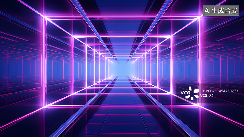 【AI数字艺术】数码蓝紫色霓虹灯光学几何抽象图形海报网页PPT背景图片素材