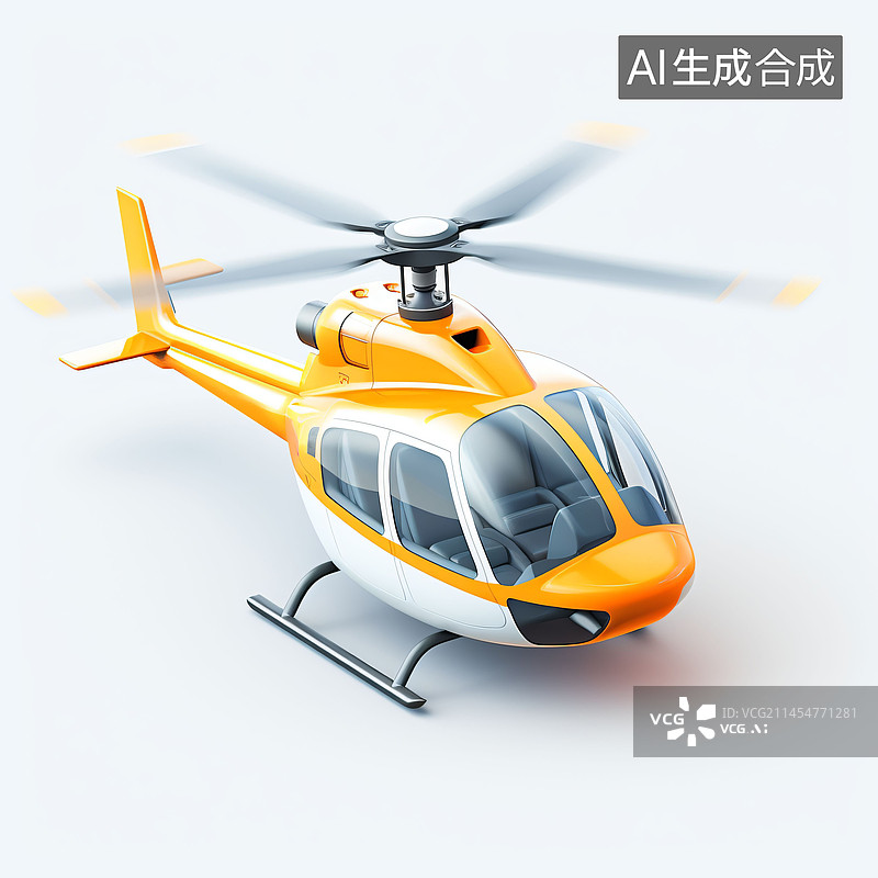 【AI数字艺术】直升机，飞机，3D图标，icon,C4D,可爱，水晶质感，电商图片素材