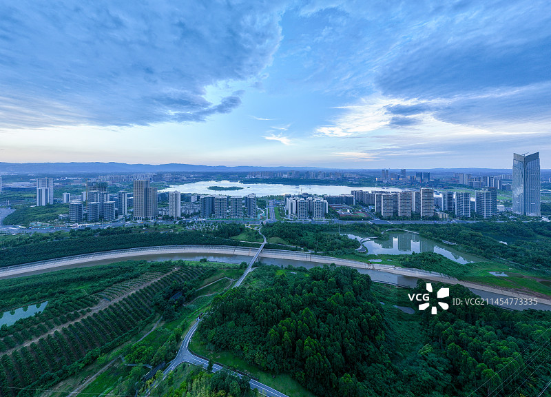 成都天府新区兴隆湖城市航拍图片素材