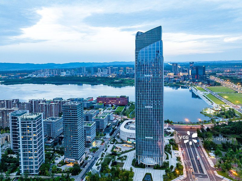 成都天府新区兴隆湖城市航拍图片素材