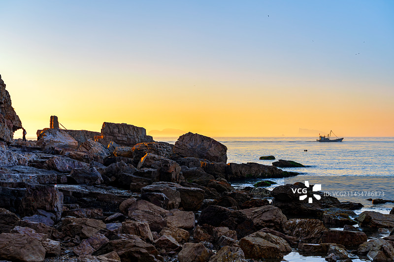 烟台长岛九丈崖风景区日落图片素材