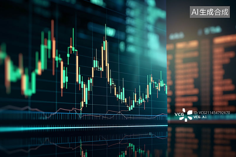 【AI数字艺术】股票的商业涨跌图，股市，股票投资理财背景图片素材