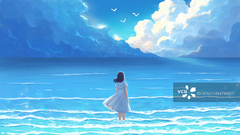 海边少女图片素材