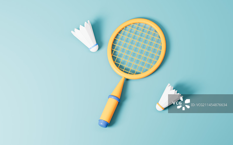 卡通羽毛球与球拍3D渲染图片素材