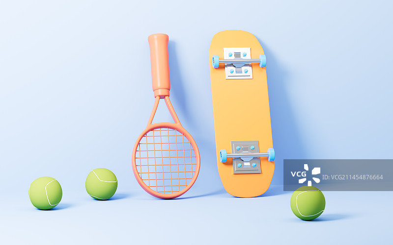 卡通网球与滑板3D渲染图片素材