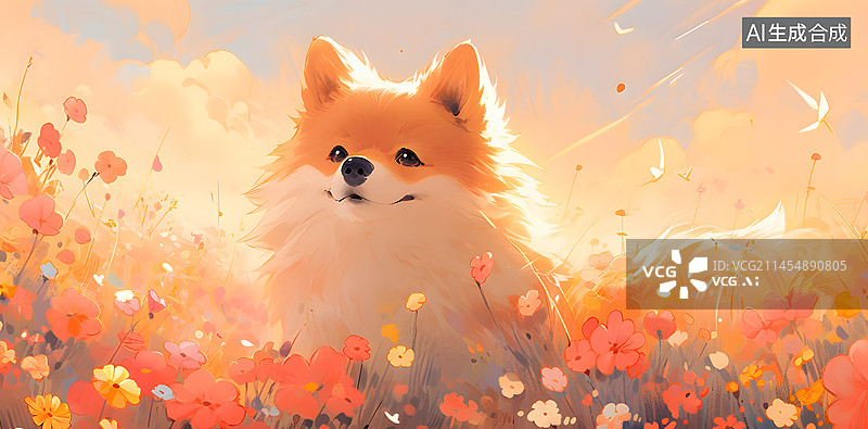 【AI数字艺术】花丛中的小狗图片素材
