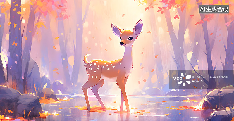 【AI数字艺术】梦幻小鹿插画图片素材