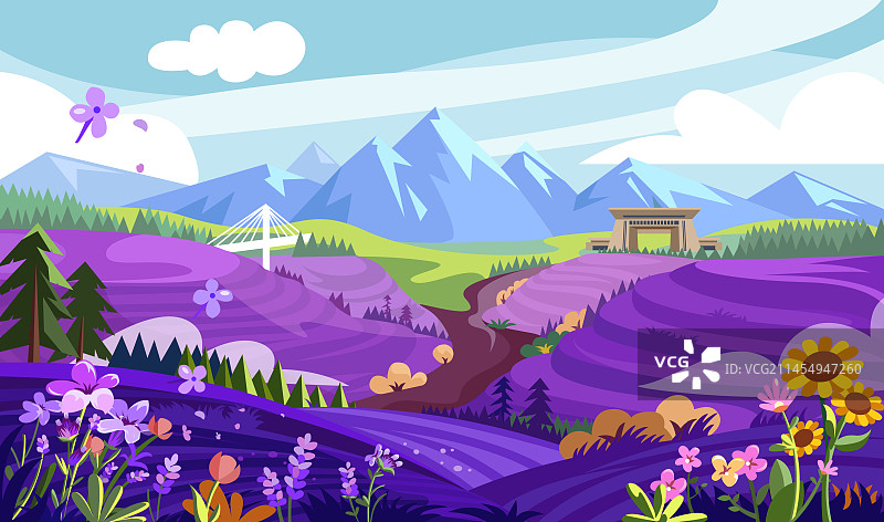 薰衣草风景插画图片素材