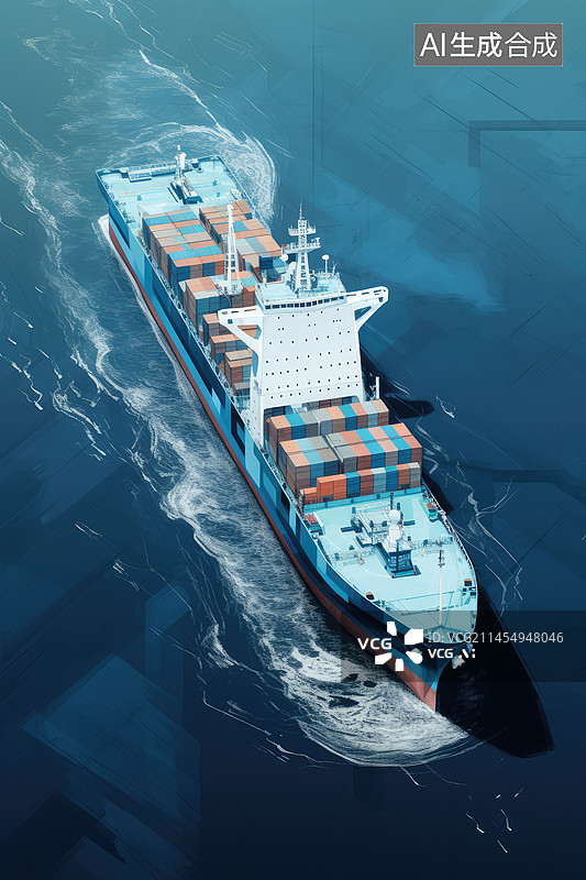 【AI数字艺术】航拍海上的集装箱船图片素材