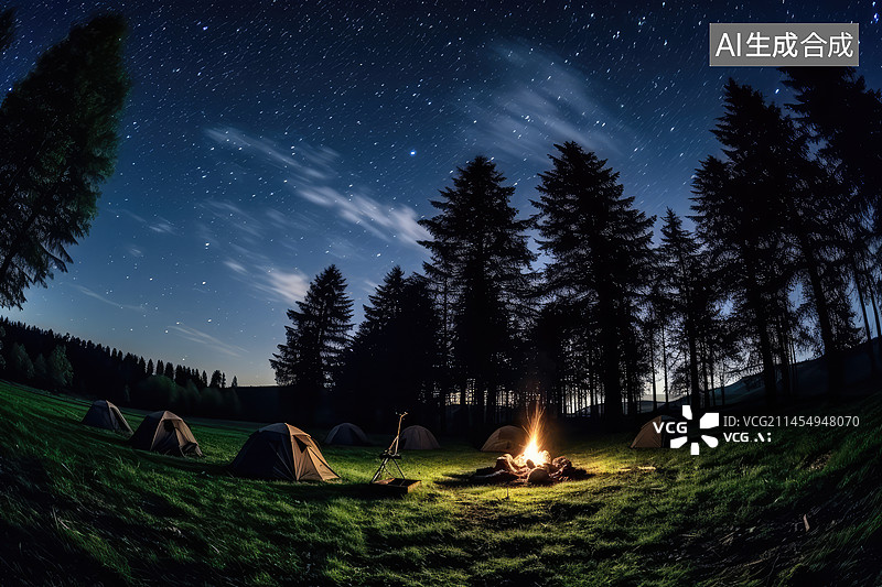 【AI数字艺术】鱼眼镜头中的野外星空图片素材