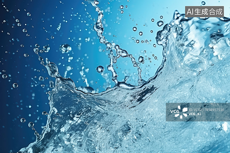 【AI数字艺术】蓝色背景上泼溅的液体图片素材