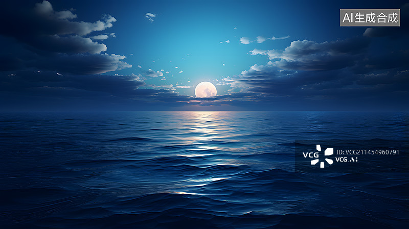 【AI数字艺术】海上月亮浪漫背景图片素材