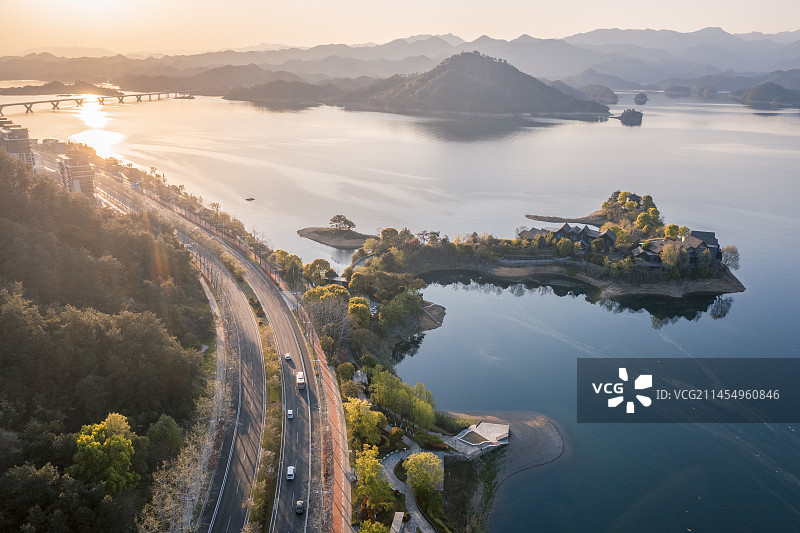 航拍浙江省杭州市淳安县千岛湖景区户外风光图片素材