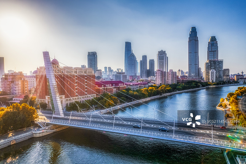 天津保定桥津湾广场晴天城市风光航拍图片素材