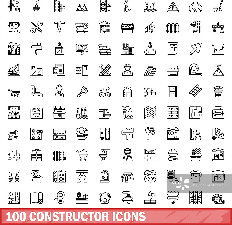 100个建造者图标轮廓风格图片素材