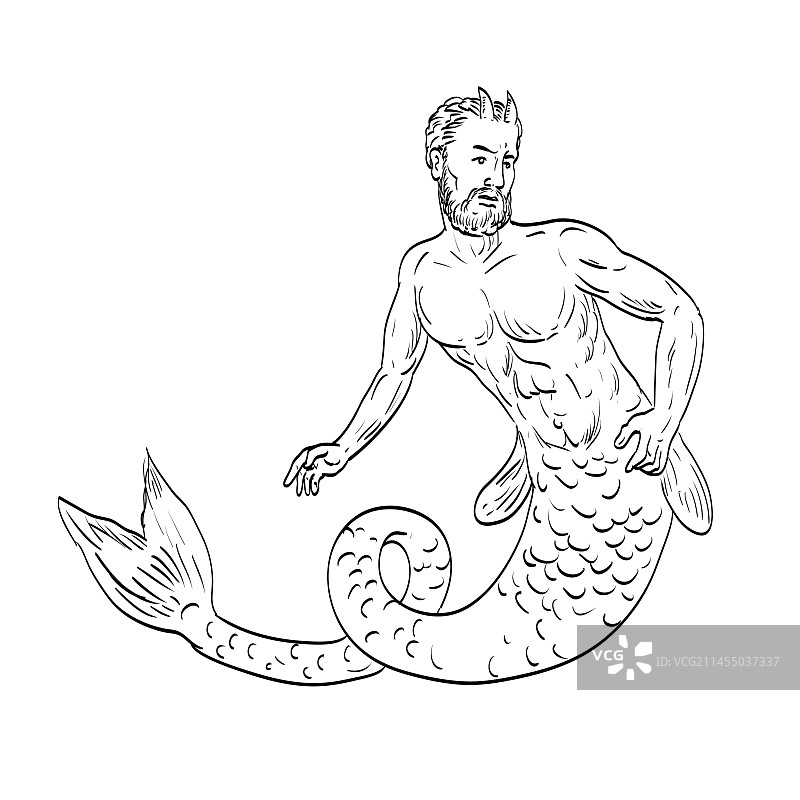 男性美人鱼中世纪绘画图片素材